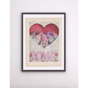 Valentine Gnomes in Heart Vintage Dictionary Art Print